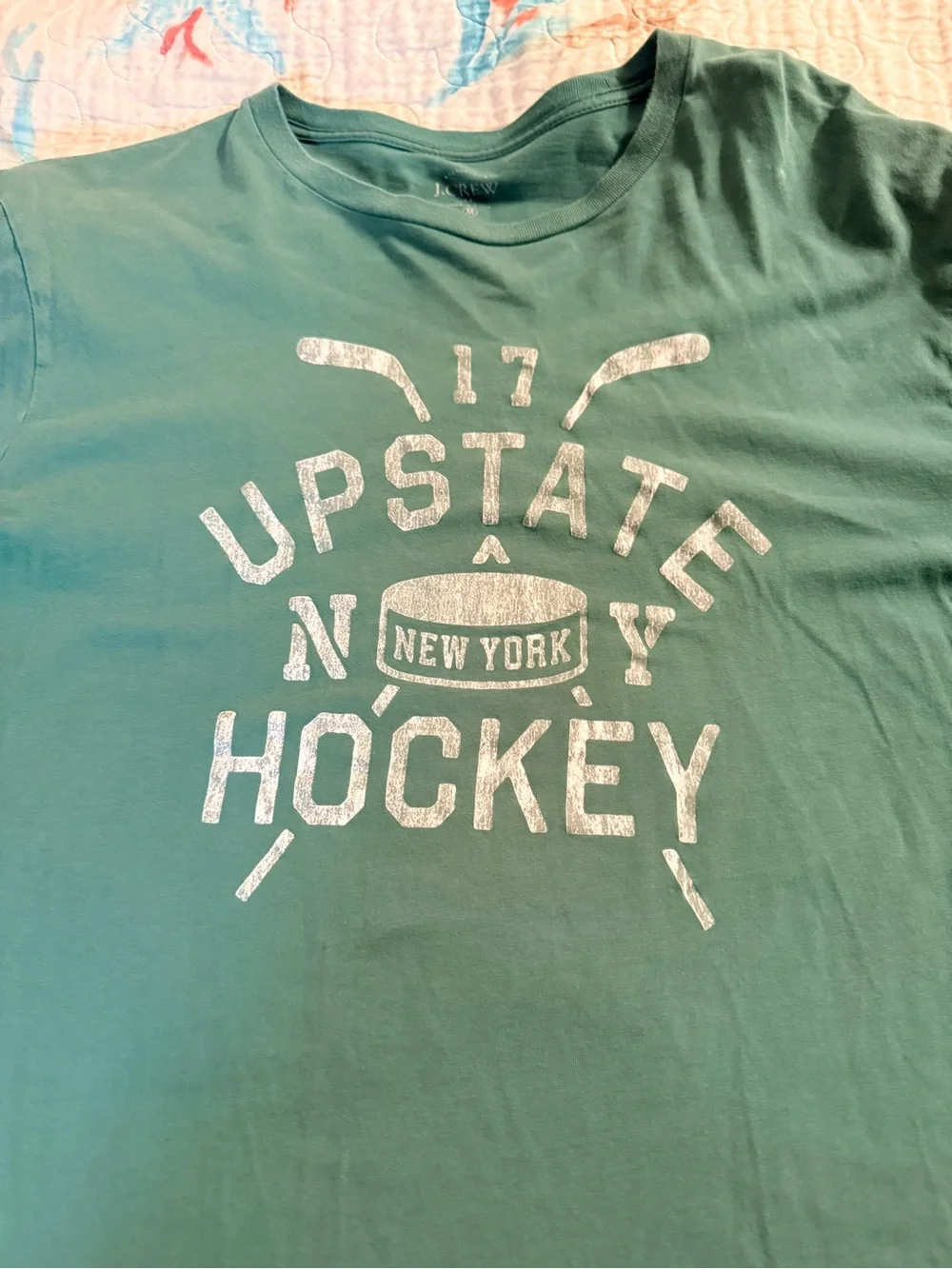 J. Crew Men’s Long Sleeve Teal Upstate Hockey Graphic Tee